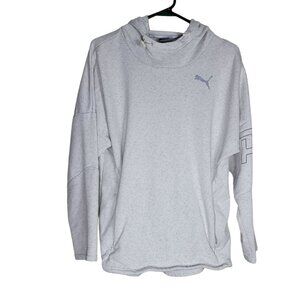 Puma Hooded Sweatshirt Gray Womens Small Zip Pockets Adjustable Hoodie‎